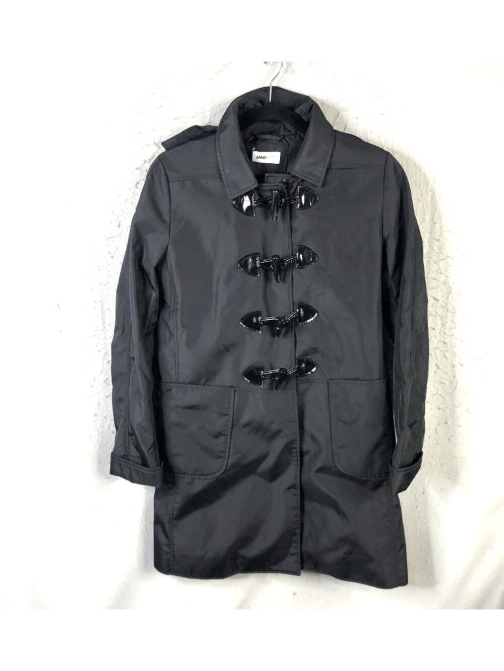 Jane Post Coat Womens XS Black Hooded Toggle Front Nylon Lined Old Money Preppy